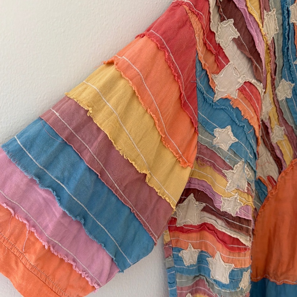 Magnolia Pearl Sunburst Star Patchwork Cotton Oversized Top Multicolor Boho OS - Picture 5 of 11